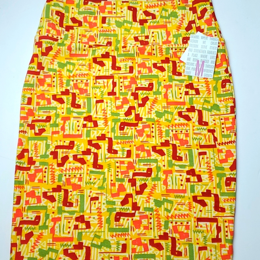 LuLaRoe Cassie Pencil Skirt Medium M NWT Retro Mid Century Abstract Yellow